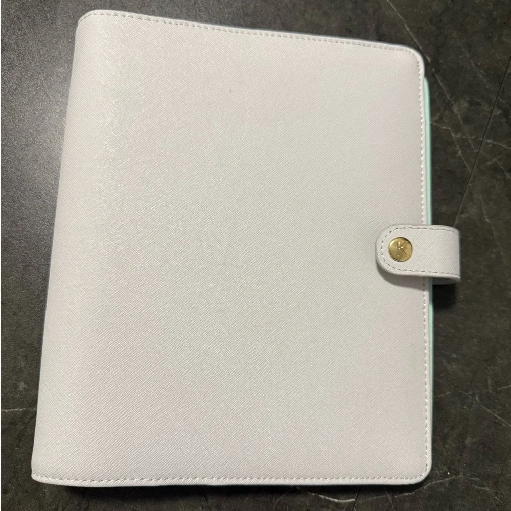 Kikki K Gray Leather Planner with Gold Button